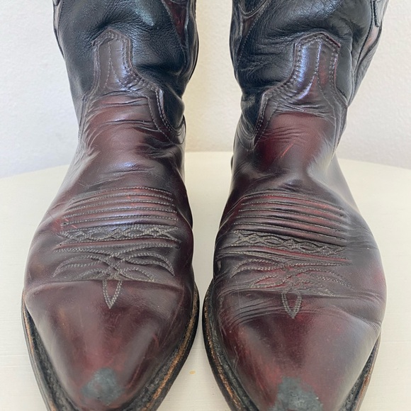 Mens Dan Post Black Cherry Leather Cowboy Boot | Size 8 - Picture 6 of 9